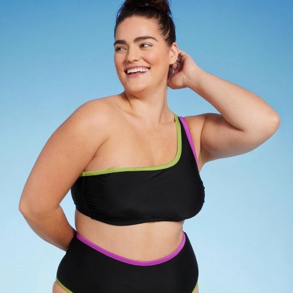 Plus size shade & shore green color block bralette suit swim top - Picture 1 of 7